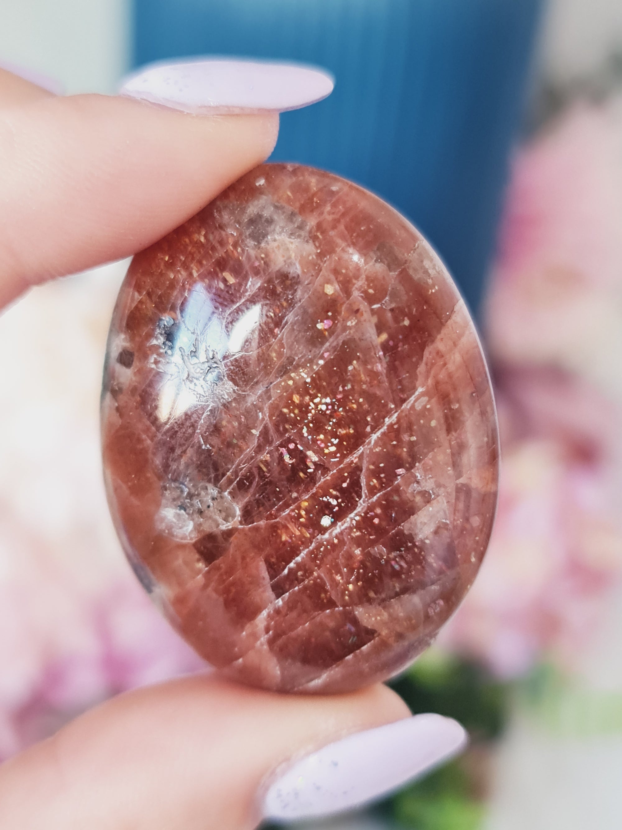 Red moonstone with sunstone inclusions