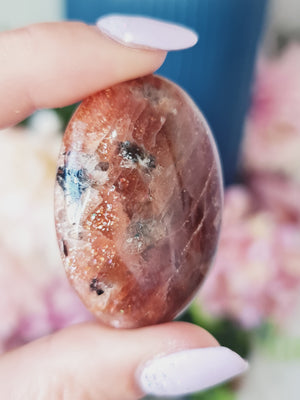 Red moonstone with sunstone inclusions