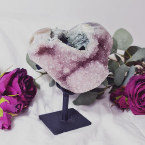 Amethyst heart carving on stand