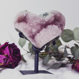 Amethyst heart carving on stand