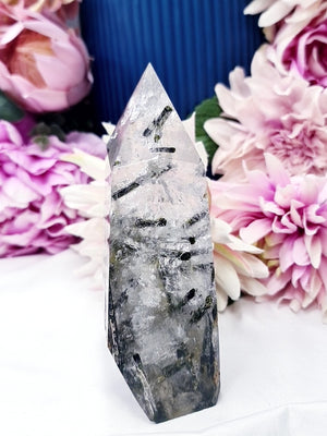 A++ Green Tourmaline in Clear Quartz * Rare *