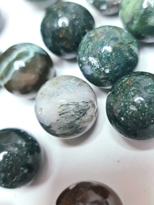 Moss Agate mini spheres.
