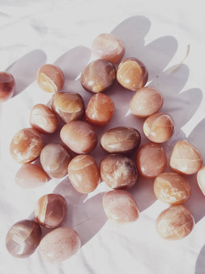 Peach Moonstone Tumbles with golden sunstone