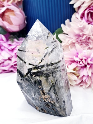 A++ Green Tourmaline in Clear Quartz * Rare *