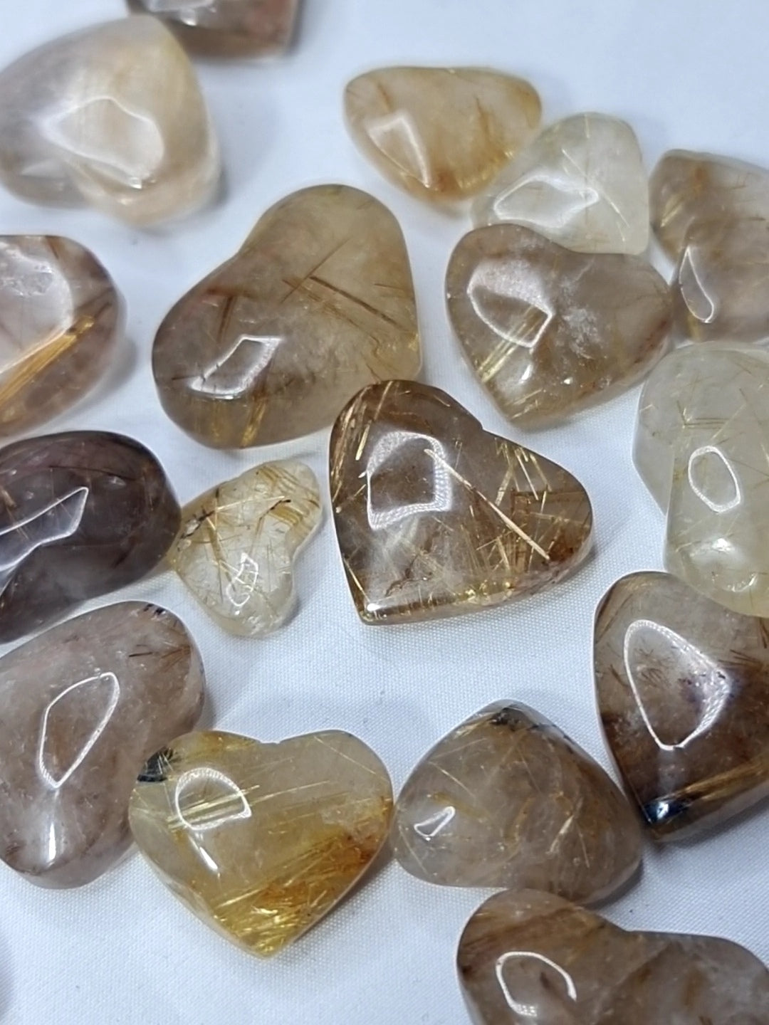 Golden Rutile in Quartz Hearts