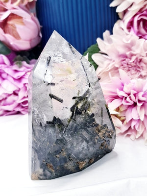 A++ Green Tourmaline in Clear Quartz * Rare *