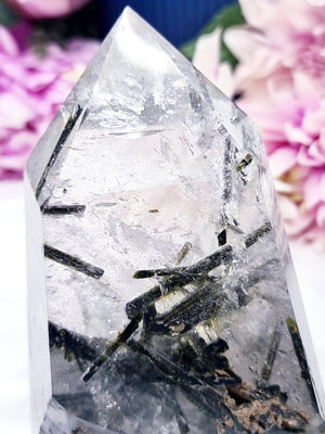A++ Green Tourmaline in Clear Quartz * Rare *