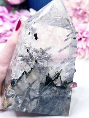 A++ Green Tourmaline in Clear Quartz * Rare *
