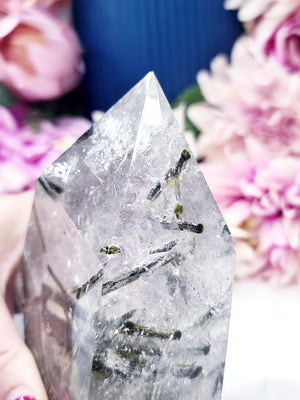 A++ Green Tourmaline in Clear Quartz * Rare *