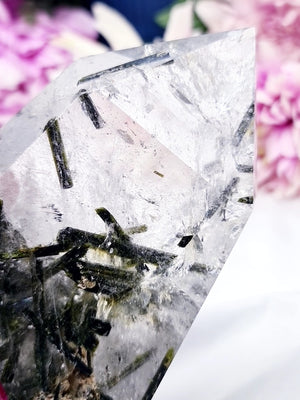 A++ Green Tourmaline in Clear Quartz * Rare *