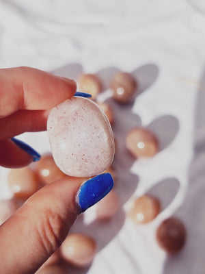 Peach Moonstone Tumbles with golden sunstone