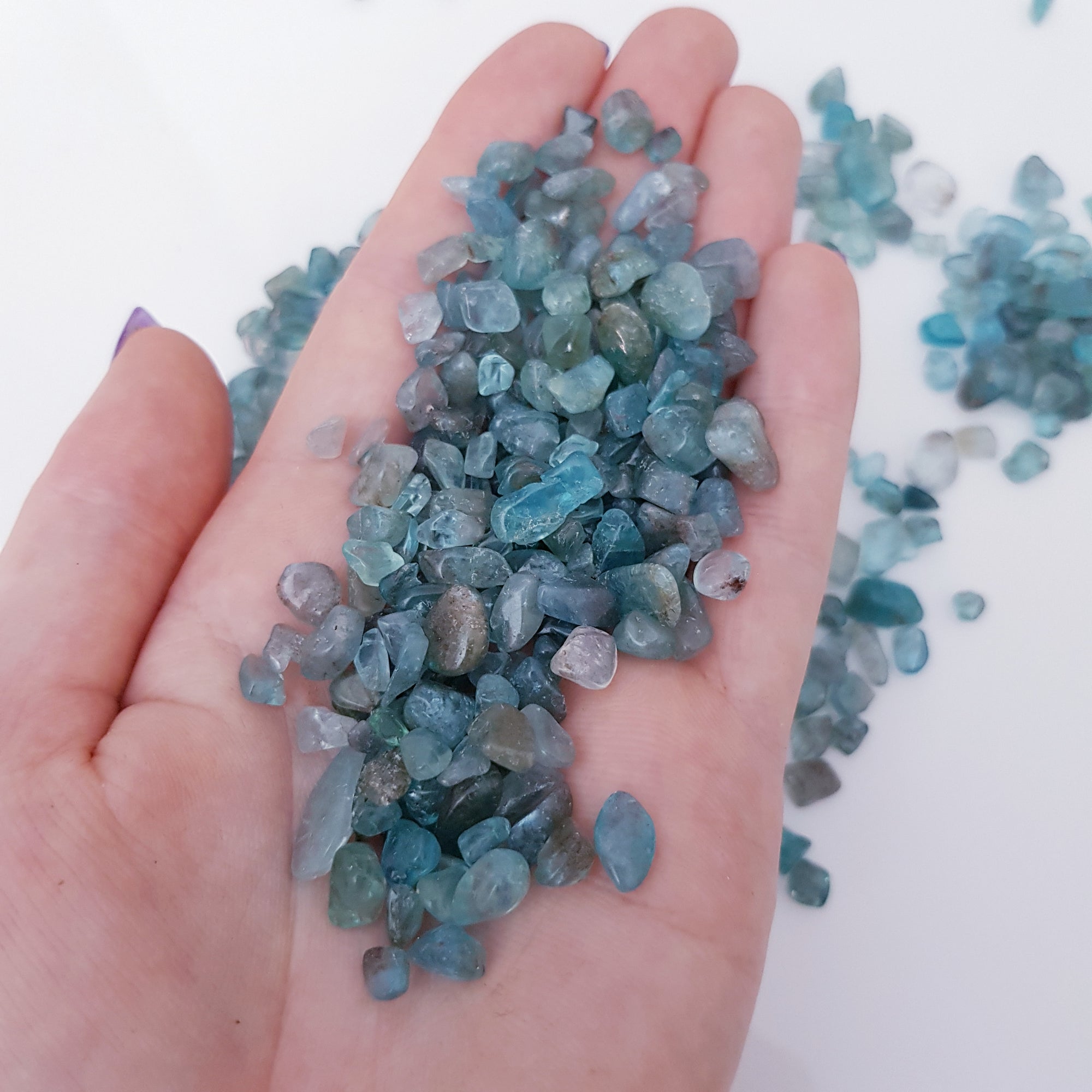 Blue apatite crystal chips 100g
